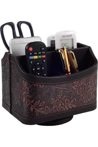 GENERAL Brown 360 Degree Swiveling TV Remote Control Holder/Caddy, Leather De...