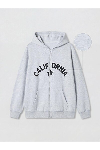 LC Waikiki Hooded Printed Girls' Zippered Sweatshirt (S6)