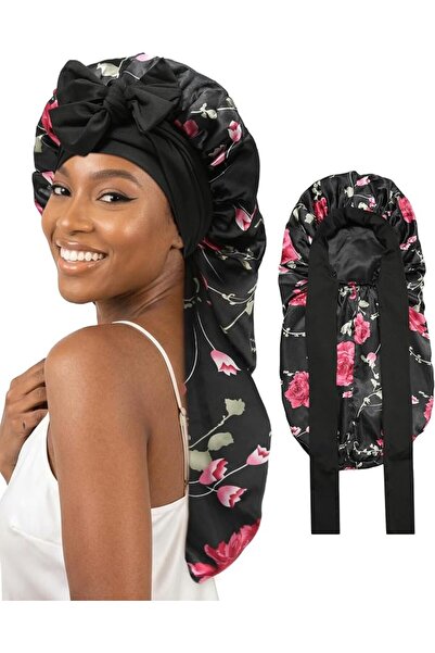 AWAYTR womens Double Layer Long Satin Bonnet Long Satin Bonnet (pack of 1)
