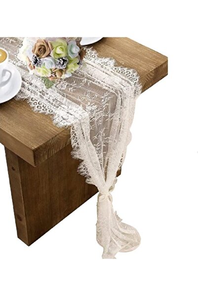Generic Brand Two white lace table runners, 75*300 cm, embroidered bohemian s...