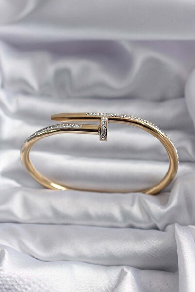 Inure Jewelry سوار نسائي من الفولاذ 316L بلون ذهبي مزين بحجر الزركون