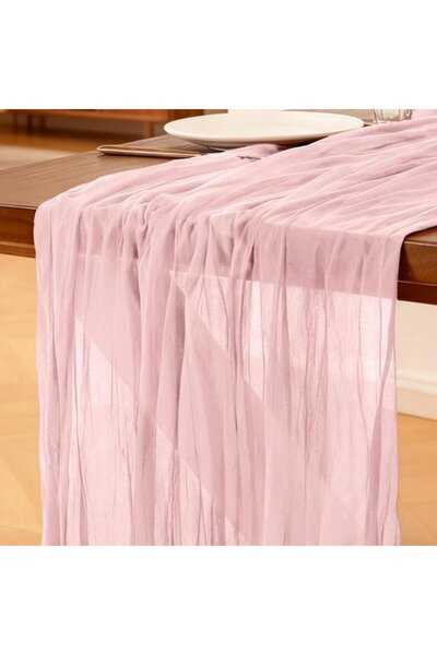 Generic Brand Pink gauze table runner, 300 x 90 cm, bohemian style mesh table...