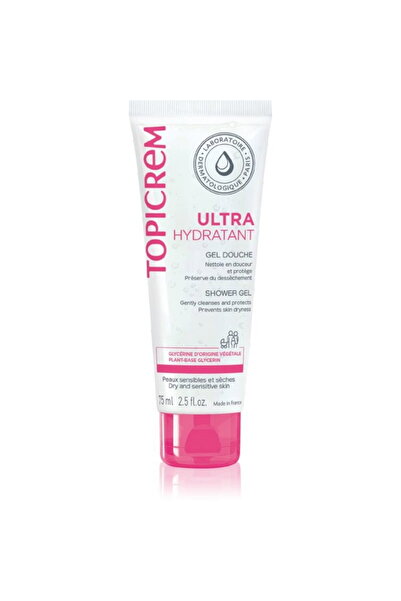 Topicrem Ultra Hidratant, Curățare și Catifelare, Gel de Duș, Sensibil, 75 ml