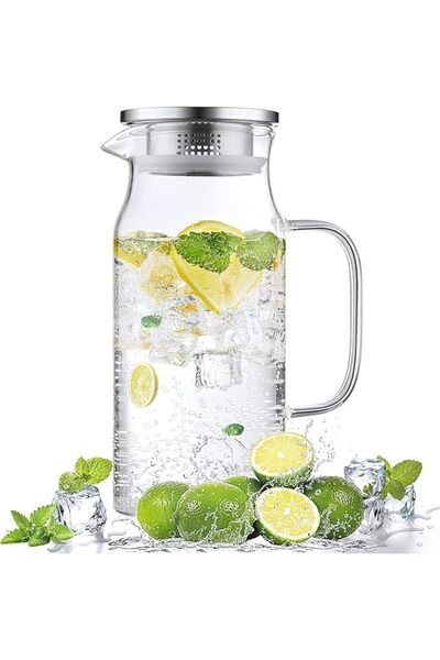 EXCEFORE Glass Pitcher, 40 oz Glass Water Pitcher for Fridge, Glass Carafe fo...