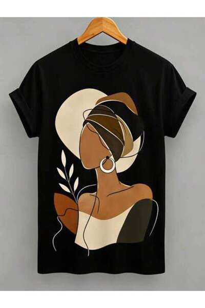 23ERVA Women's Abstract Woman Portrait Design, Pure Cotton T-Shirt, Casual We...