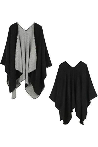 AZONEE Ladies Hooded Poncho with Fringed Hem Crochet Cape for Autumn Winter, ...