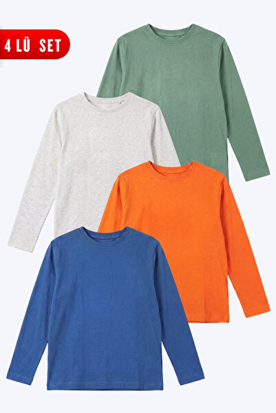 FYK KİDS Unisex Kids 4-Piece Basic Solid Color Long Sleeve Sweatshirt