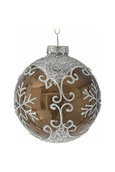 Iliadis Alexandros Set de 3 globuri din sticlă fumurie, decor alb, 8 cm
