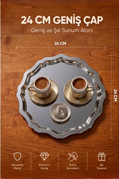 AHİR TİCARET 6-Piece Stainless Steel Round Wavy Serving and Presentation Tray
