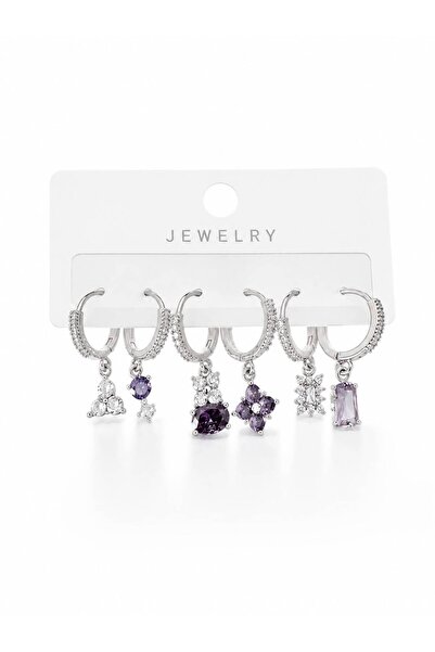 Mervişim Aksesuar 6-Piece Zircon Stone Tarnish-Resistant Steel Premium Lavend...