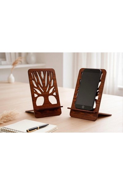 ROKH Natural Wood Tree Patterned Phone Stand Decorative Phone Holder Gift Item Stylish Design