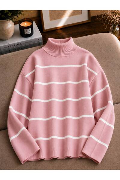 pepule Women's Striped Turtleneck Oversize Knitwear Sweater Long Sleeve Loose...
