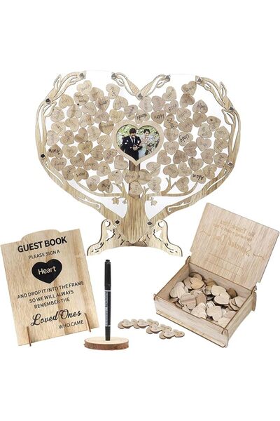 GENERAL FORBFAN Wedding Guest Book Alternative, 100 Pcs Wooden Heart Drop Box...