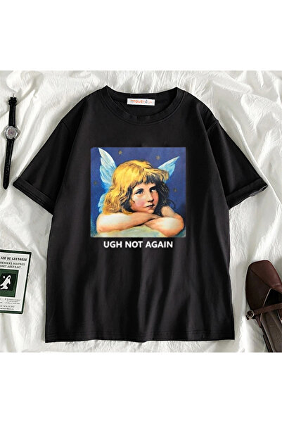 DEEFWEAR Mi̇ngalondon Ugh Not Again Oversize Unisex Black T-Shirt
