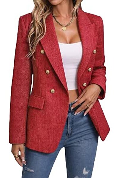 Minar Mina Self 2026 Spring Women's Tweed Plaid Blazer Jacket - Fully Lined F...