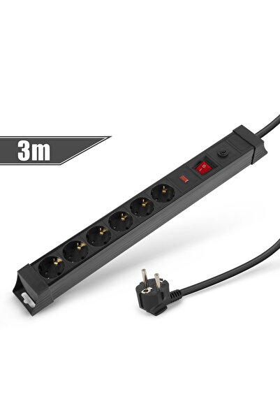 Alista Home 6-socket Schuko extension cord, 3m, surge protection, switch, 16A...