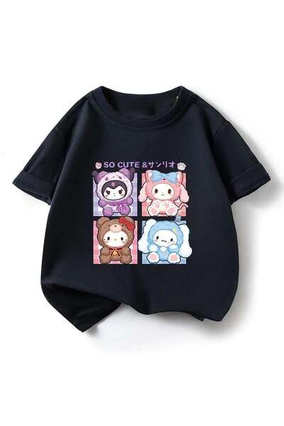 DEEFWEAR Mi̇ngalondon Harajuku Sanrio Character Printed Black T-Shirt
