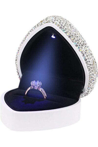 KASTWAVE Heart Shaped Ring Gift Box with LED Light, Heart Velvet Wedding Ring...