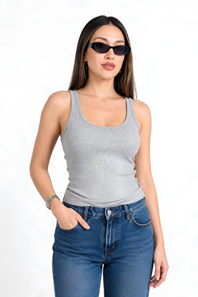 MOVİMENT Γκρι εφαρμοστό μπλουζάκι με λαιμόκοψη " (Gray fitted tank top with p...