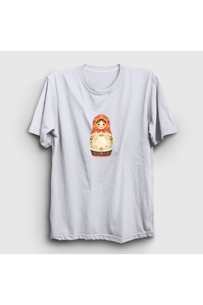 Presmono Unisex White Vintage Matryoshka Doll T-Shirt 620807Tt