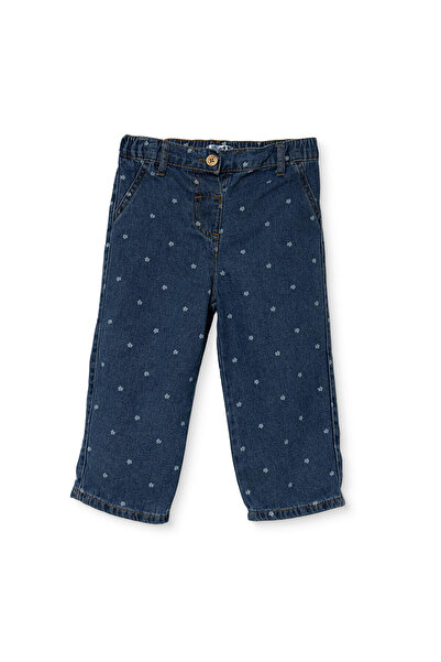 ebebek Hello Baby HelloBaby Kız Bebek Denim Pantolon Çiçek Baskılı Düğmeli Reçme