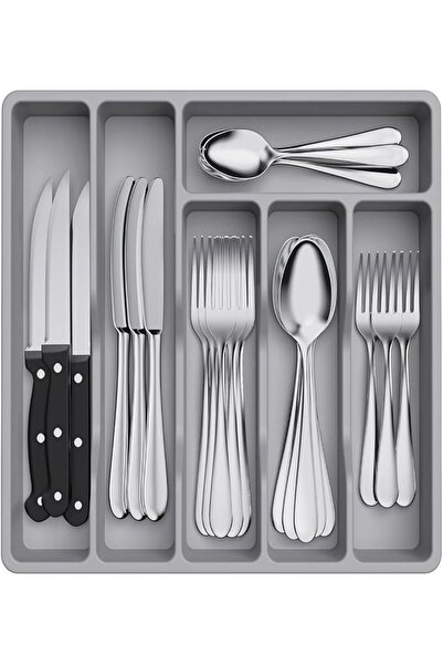 ABINO ABIN Silverware Drawer Organizer Tray, Plastic Cutlery Storage for Kitc...