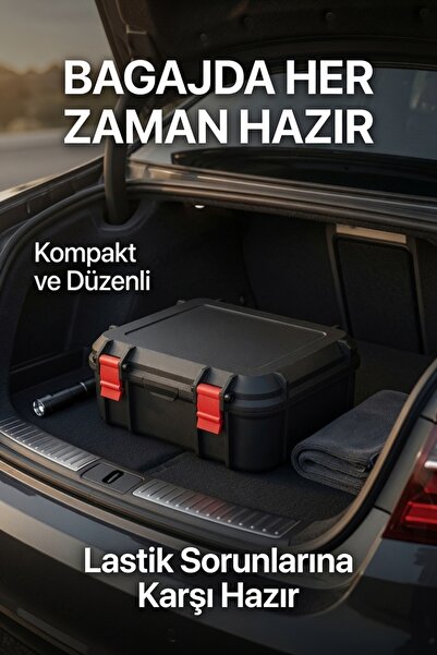 JuneThree Road Rescue EKO Lastik Tamir Kiti | Sert Saklama Kutulu | Tubeless Lastikler İçin | 25 Adet Fitil, 5 Yama, 200 ml Patch Cement ve Baskı Makarası