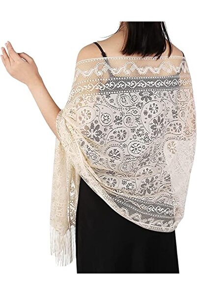 GENERAL Women's Floral Lace Scarf Shawl with Tassels, Soft Mesh Fringe Wraps ...