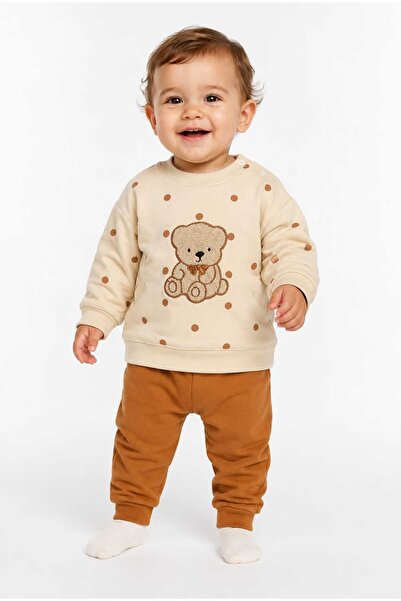 Tenra Baby 100% Cotton Teddy Bear Patterned Sweatshirt and Pants Set