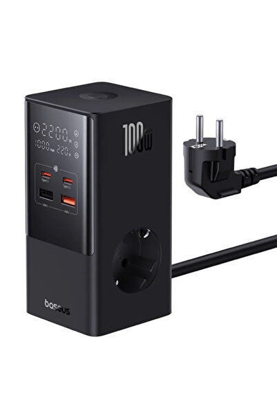 Baseus Πολύπριζο Φορτιστής GaN 100W, 2 AC, 2x USB-C, 2x USB, 1.5μ, Μαύρο