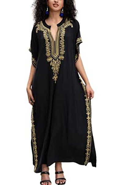 YouKD Embroidered Floral Kaftan Bohemian Beach Dress Bikini Coverups Long Bat...