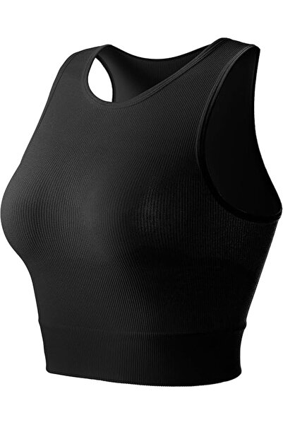 women’s fitness wear بلوزة نسائية مضلعة بدون أكمام - حمالة صدر رياضية لليوغا ...