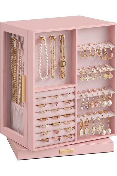 SONGMICS Jewellery Box 360° Rotating, Jewellery Organiser with 5 Drawers, Jew...