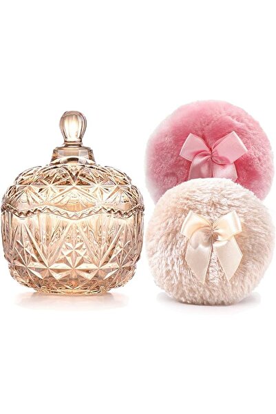 YILUSHENGHUA Luxury 4 Inch Glass Loose Powder Container with 2 Soft 3.5" Puff...