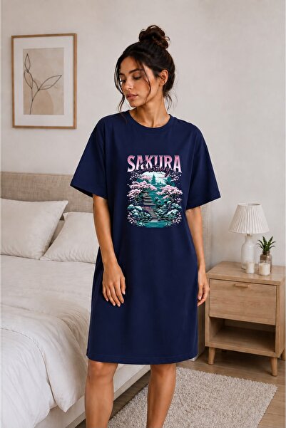 classy moda Women's Cherry Blossom Garden Printed Oversize Extra Long Tunic T...