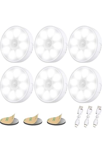 GENERAL Motion Sensor Lights Indoor, 6 Pack Night Light Stick on Wall Type-C ...