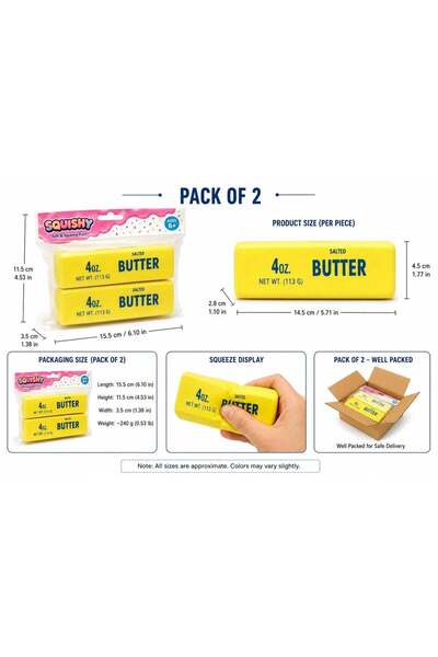 Squishy Butter Bar Stress Relief Toy, 4 oz Design, Pack of 2 | Slow-Rising Se...