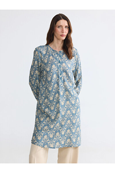 LC Waikiki Lcw Grace Indigo Ruler Collar Patterned Women's Tunic