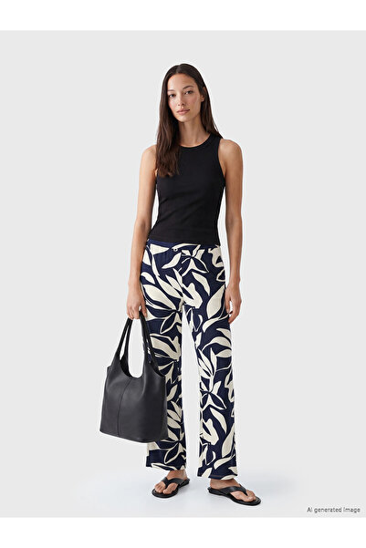 LC Waikiki Lcwaikiki Basic Navy Blue Patterned Women's Trousers with Elastic ...