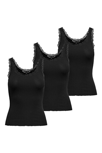 ONLY Damen Top 3er Pack - ONLSARA SHARAI LIFEW TANK TOP, Spitze, gerippt, Run...