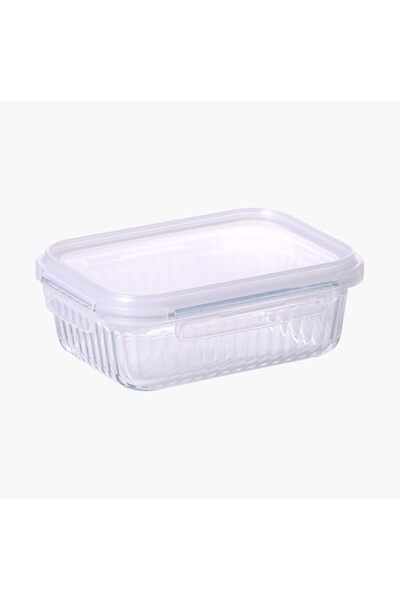 Generic Wave Lock Rectangular Glass Food Container with Lid, 1 Liter Capacity