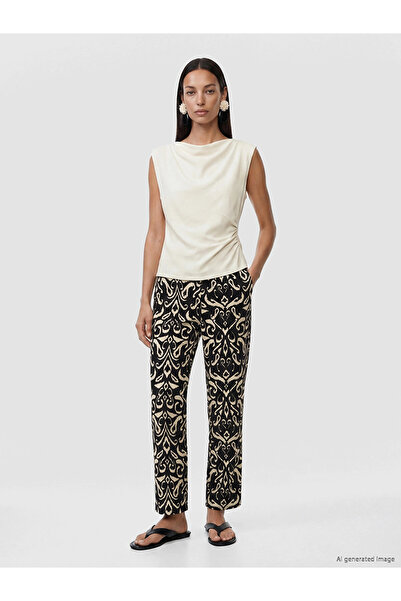 LC Waikiki Lcwaikiki Basic Black Patterned Women's Trousers with Elastic Waist