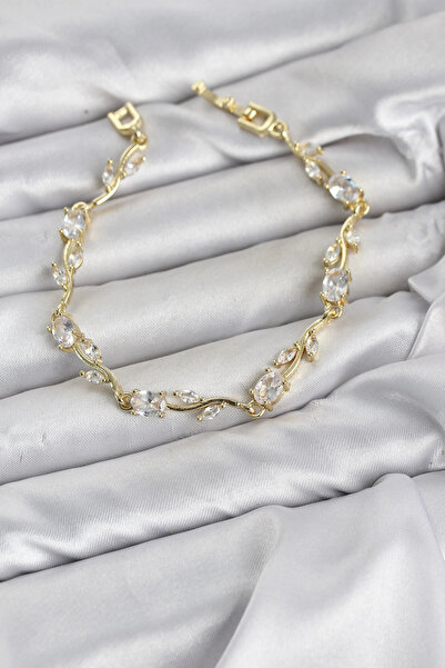 SORA GROUP Brass Gold Color Zircon Stone Flower Model Women's Bracelet