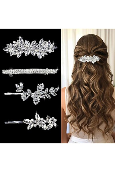 NALACAL 4 Pieces Rhinestone Hair Clips, Leaf Wedding Hair Pins, Crystal Bobby...