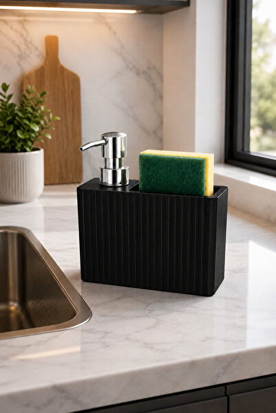 Mutfak Köşesi Verline Sponge Holder Liquid Soap Dispenser with Black Chrome P...