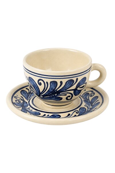 Ceramica Martinescu Ceasca cu farfurie cafea cappuccino espresso pictata manu...
