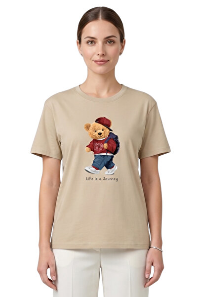 DK DAKSEL Women's Stone Teddy Bear Printed T-Shirt Life Is a Journey Comforta...