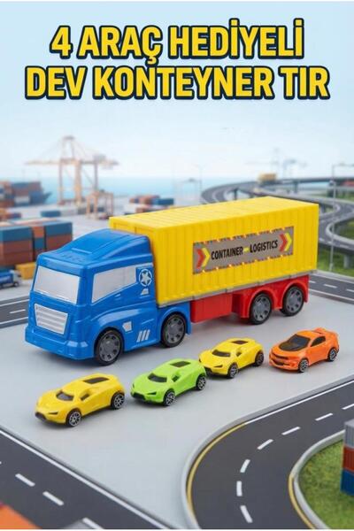 Tıfıl Toys Premium Toy Container Truck and Sports Car Set - 4-Pack Friction M...