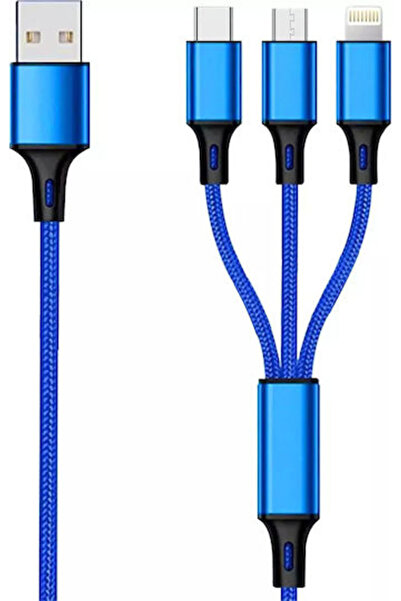 2go Πλεκτό καλώδιο USB σε Lightning / Type-C / micro USB 1.5μ Μπλε (797151)