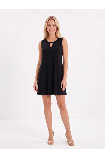 SSO Viscose Fabric Keyhole Neckline Mini Above-Knee Combed Cotton Dress
